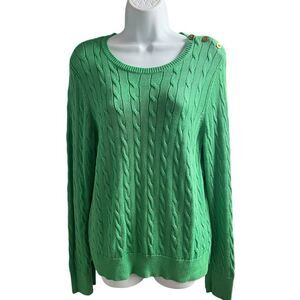 Lauren Ralph Lauren Green Cable Knit Sweater - Size L